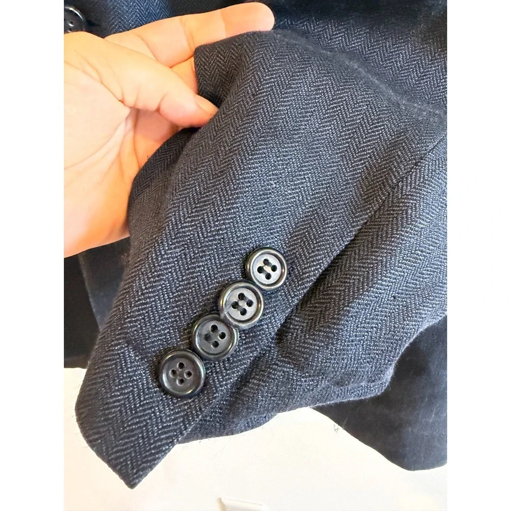 Brooks Brothers 346 Mens 41R Navy Blue Wool Silk Linen Blazer Lined